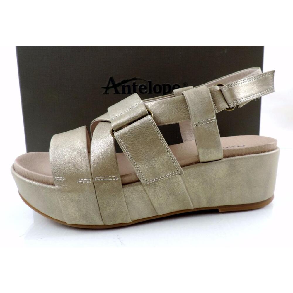Women's Shoes Antelope 405 Double Vel Wedge Sandal Metallic Grey Size 10 / EU 41